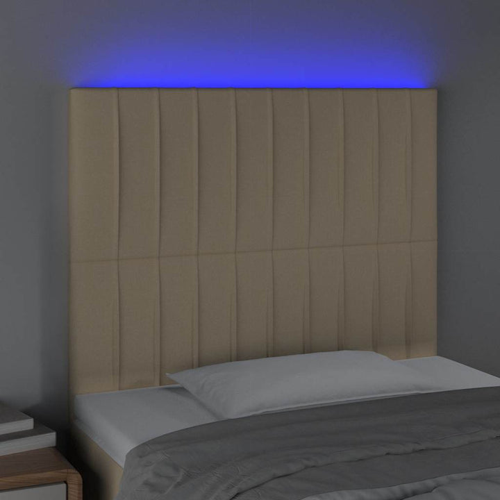 sengegavl med LED-lys 80x5x118/128 cm stof cremefarvet