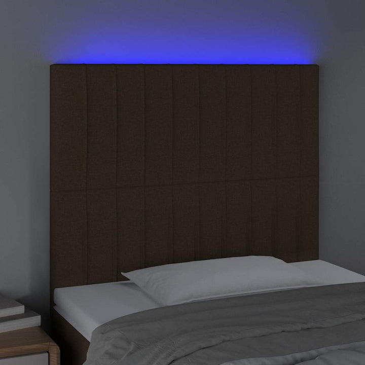 sengegavl med LED-lys 90x5x118/128 cm stof mørkebrun
