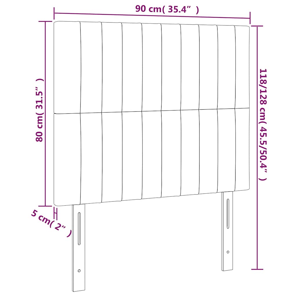 sengegavl med LED-lys 90x5x118/128 cm stof cremefarvet