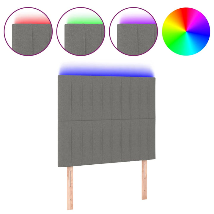 sengegavl med LED-lys 100x5x118/128 cm stof mørkegrå