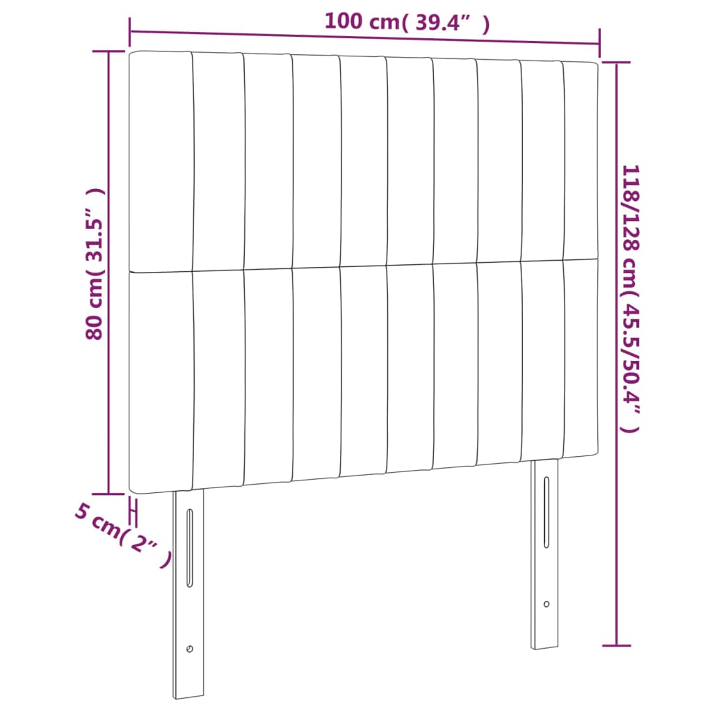 sengegavl med LED-lys 100x5x118/128 cm stof mørkegrå