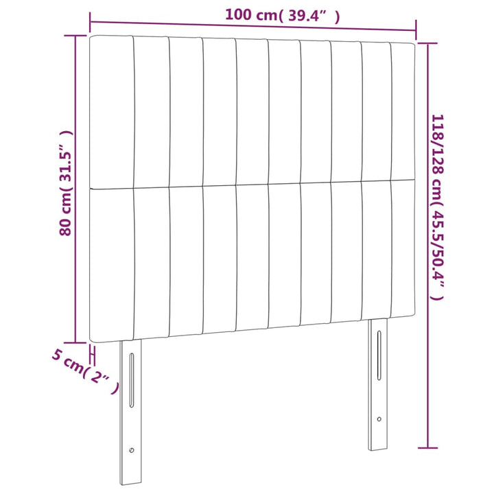 sengegavl med LED-lys 100x5x118/128 cm stof mørkegrå