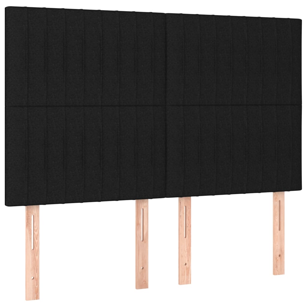 sengegavl med LED-lys 144x5x118/128 cm stof sort