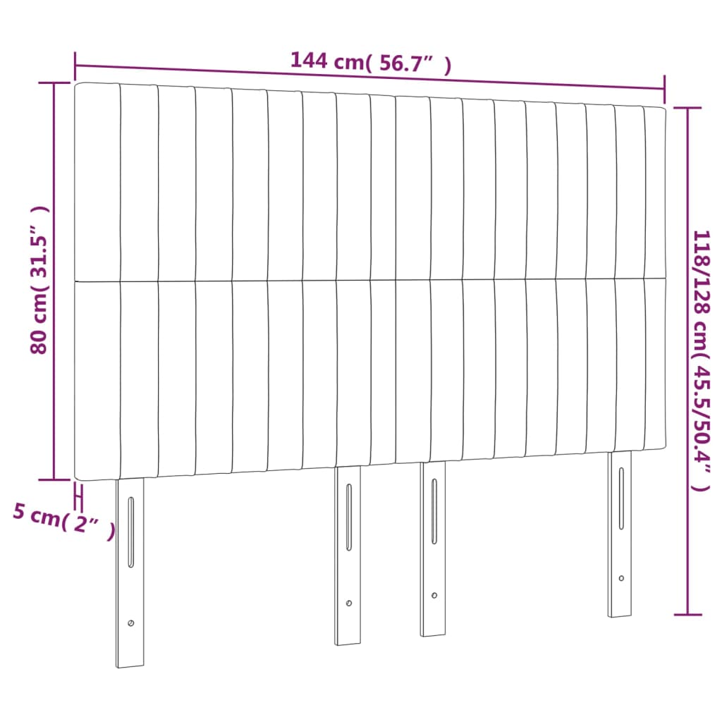 sengegavl med LED-lys 144x5x118/128 cm stof gråbrun