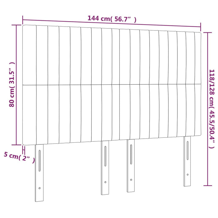 sengegavl med LED-lys 144x5x118/128 cm stof gråbrun