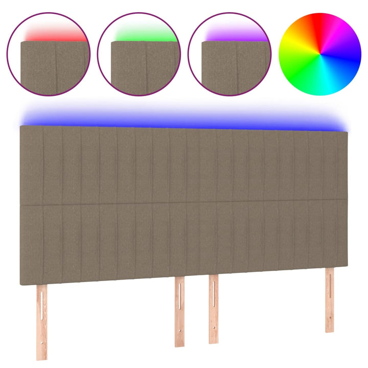 sengegavl med LED-lys 160x5x118/128 cm stof gråbrun
