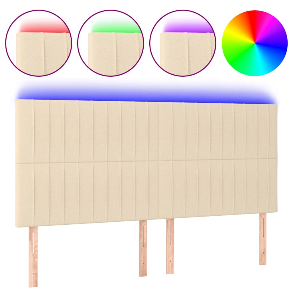 sengegavl med LED-lys 160x5x118/128 cm stof cremefarvet
