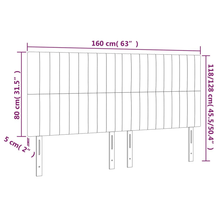 sengegavl med LED-lys 160x5x118/128 cm stof cremefarvet
