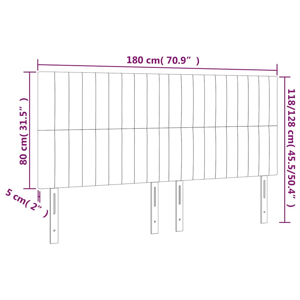 sengegavl med LED-lys 180x5x118/128 cm stof gråbrun