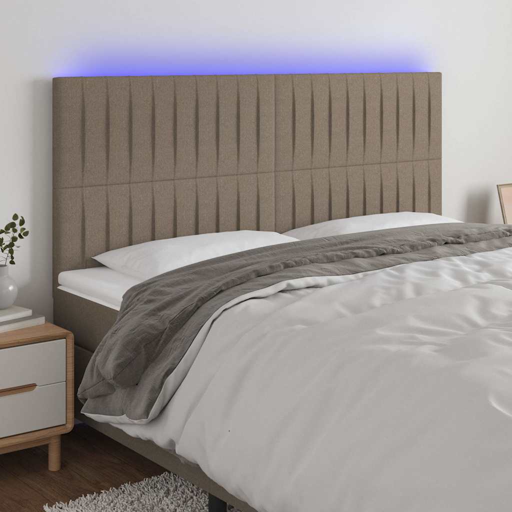 sengegavl med LED-lys 180x5x118/128 cm stof gråbrun