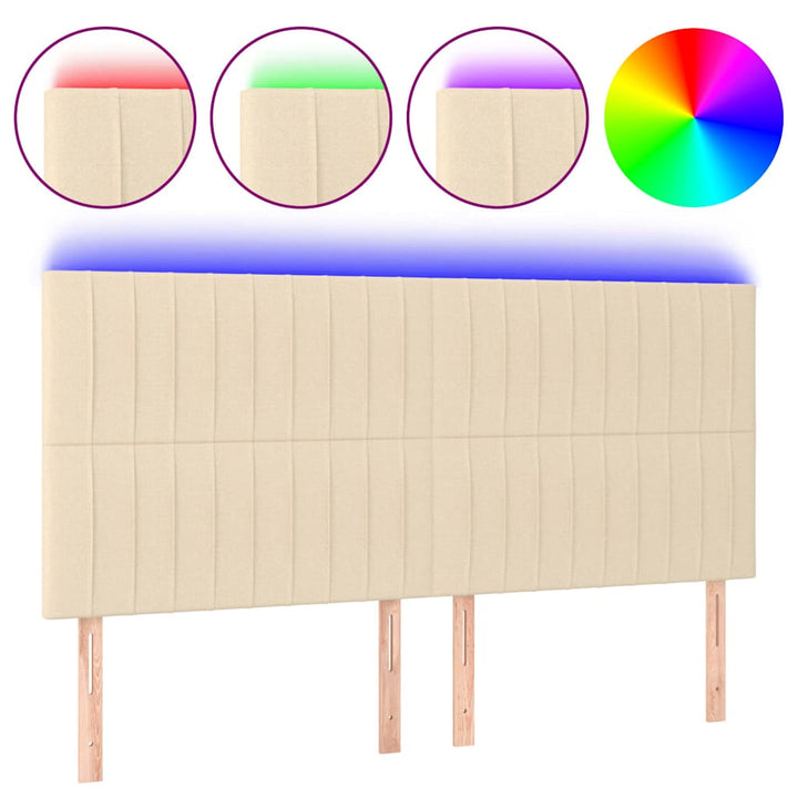 sengegavl med LED-lys 180x5x118/128 cm stof cremefarvet