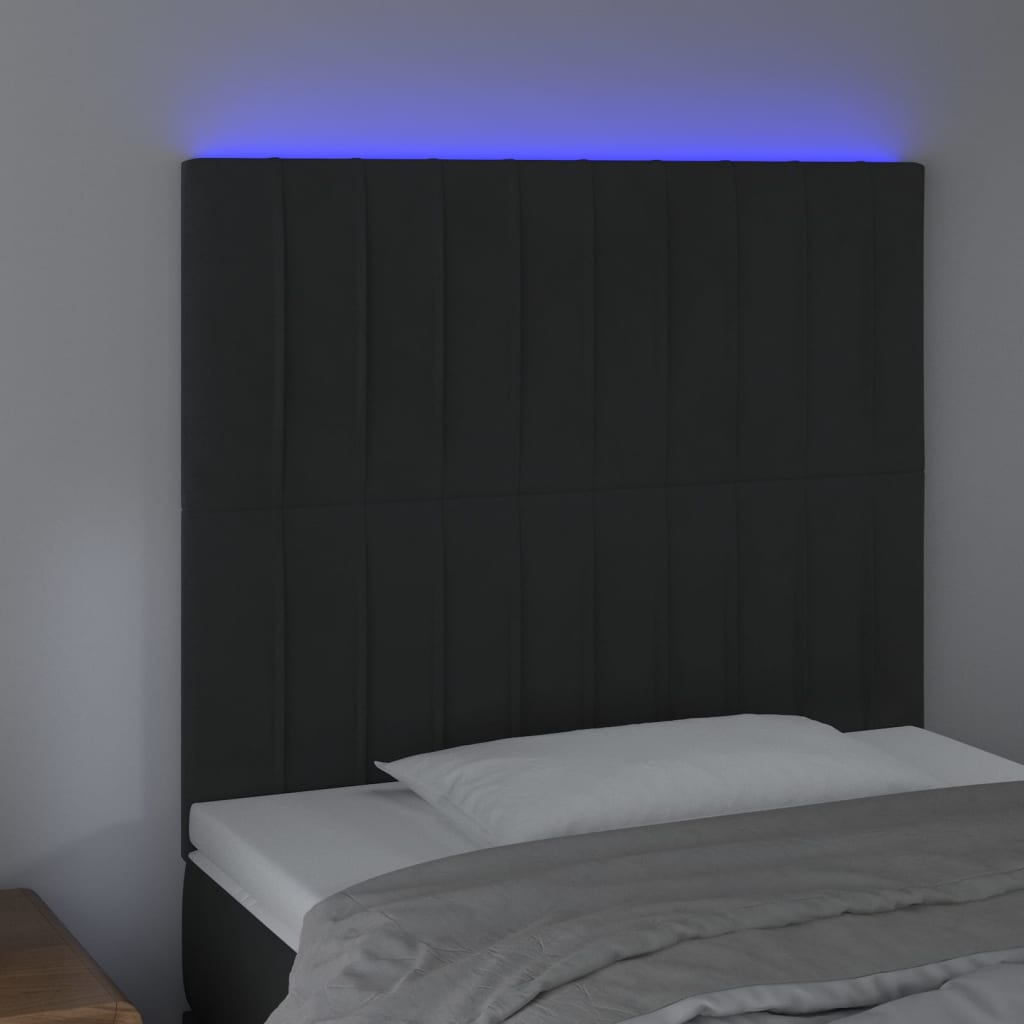sengegavl med LED-lys 90x5x118/128 cm fløjl sort