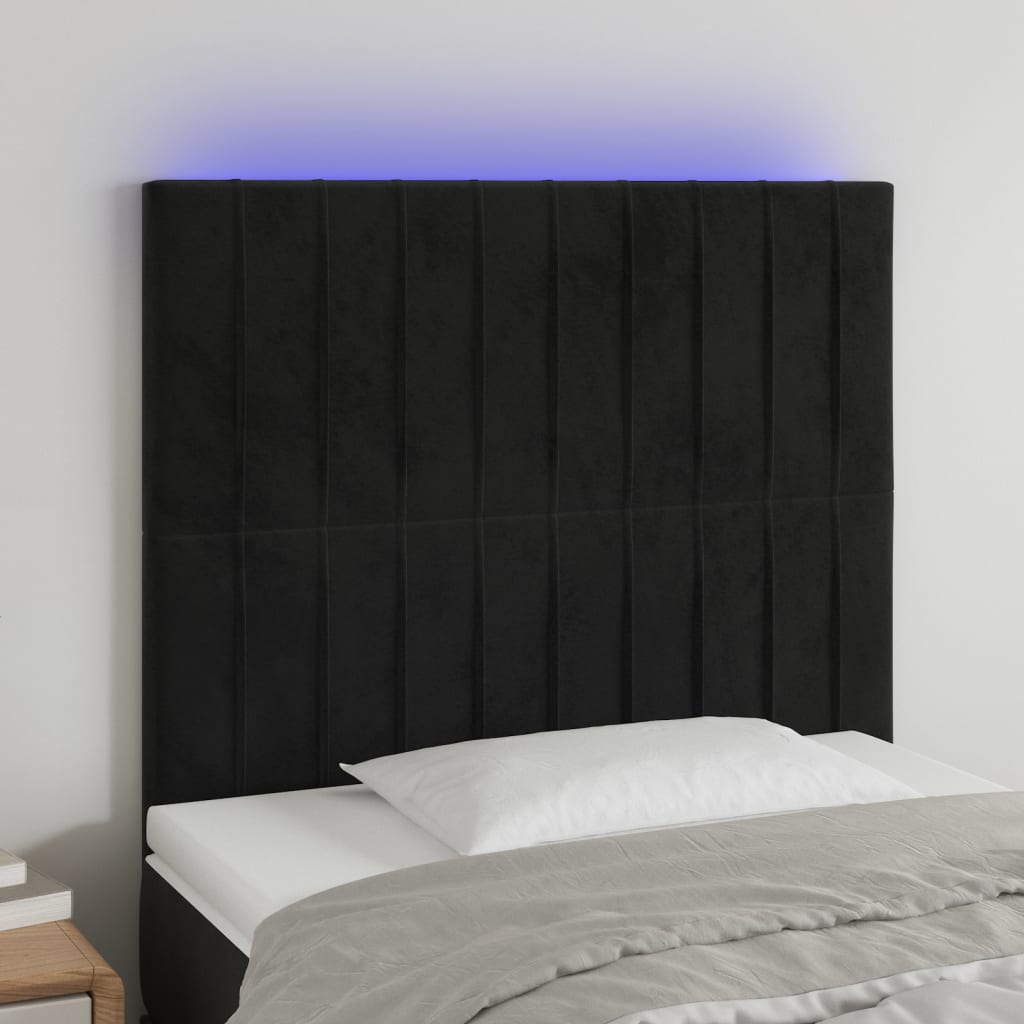 sengegavl med LED-lys 90x5x118/128 cm fløjl sort
