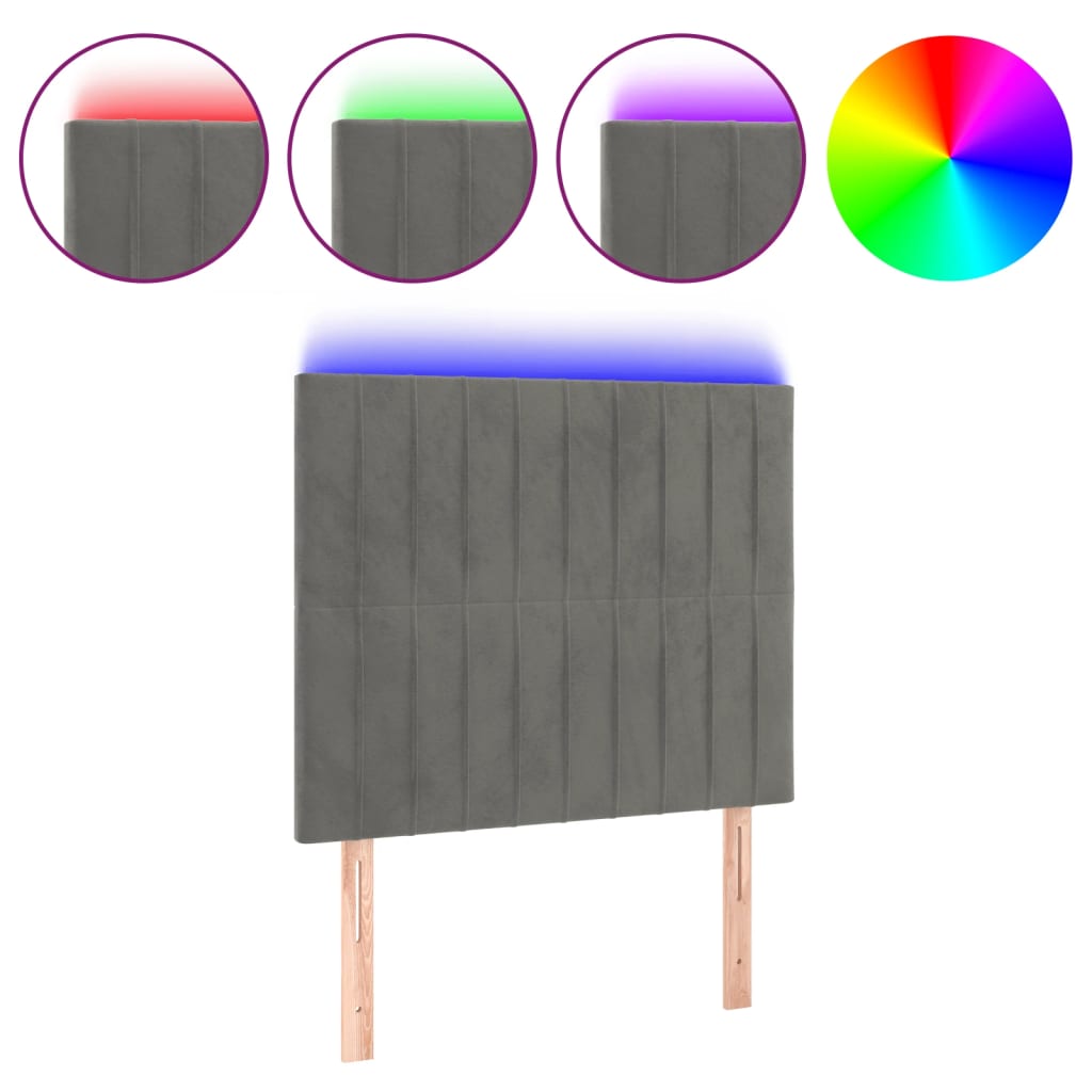 sengegavl med LED-lys 100x5x118/128 cm fløjl lysegrå