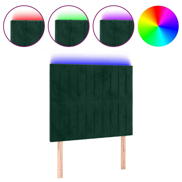 sengegavl med LED-lys 100x5x118/128 cm fløjl mørkegrøn