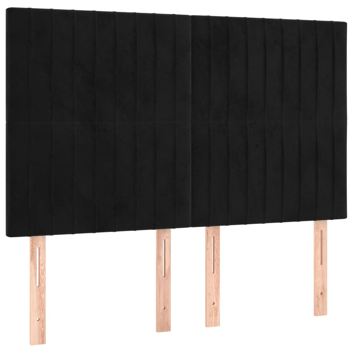 sengegavl med LED-lys 144x5x118/128 cm fløjl sort