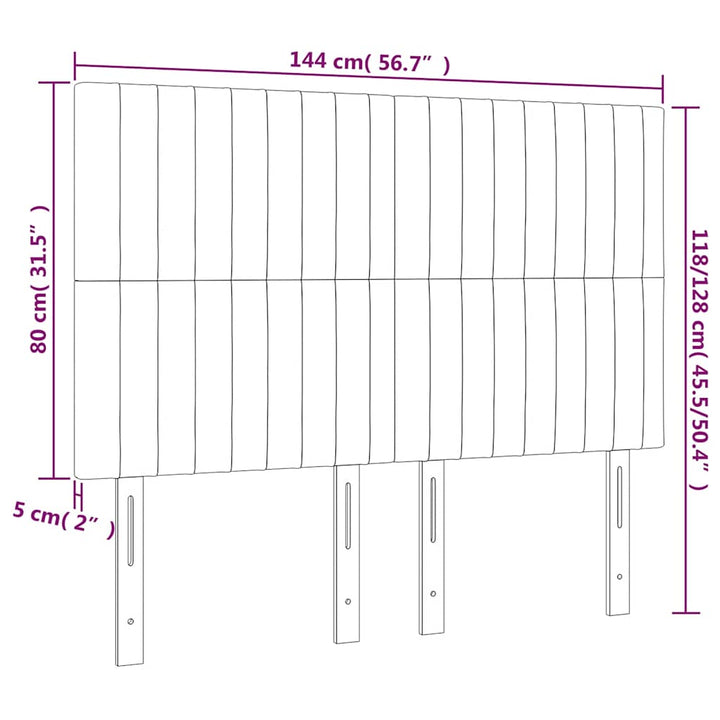 sengegavl med LED-lys 144x5x118/128 cm fløjl mørkegrøn