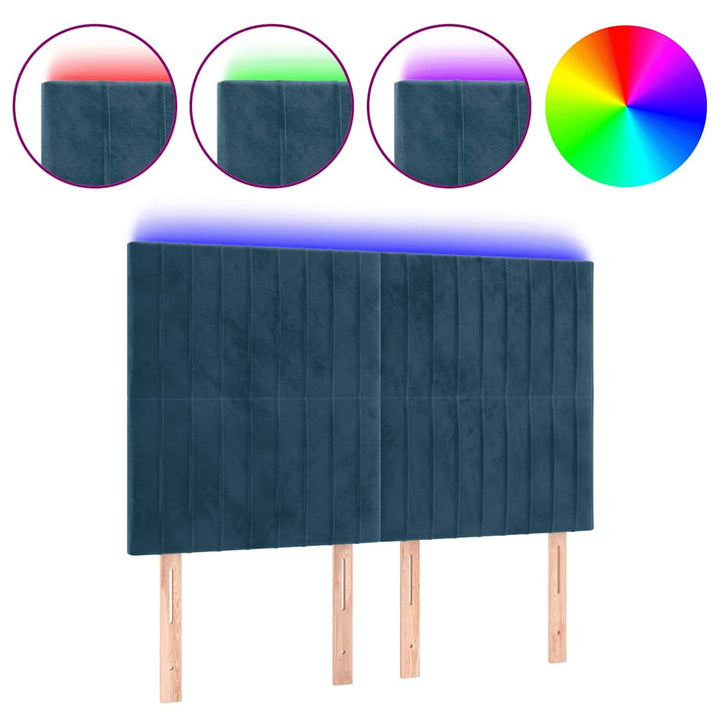 sengegavl med LED-lys 144x5x118/128 cm fløjl mørkeblå
