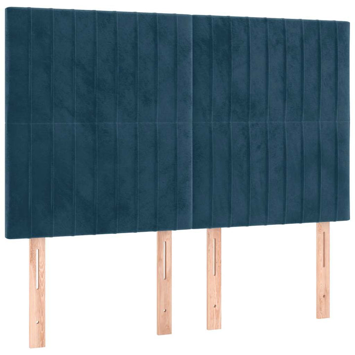sengegavl med LED-lys 144x5x118/128 cm fløjl mørkeblå