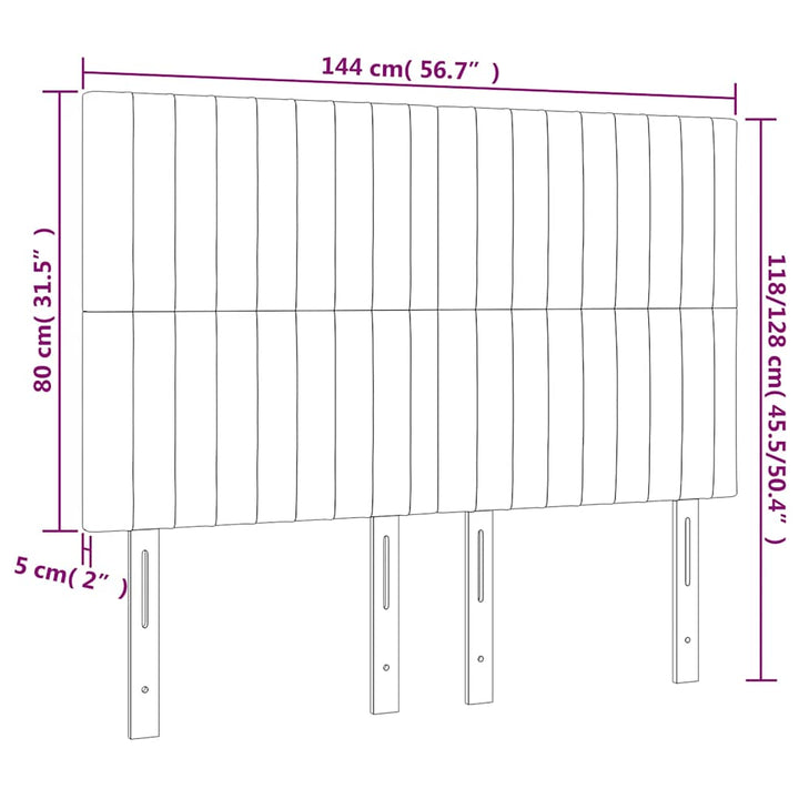 sengegavl med LED-lys 144x5x118/128 cm fløjl mørkeblå
