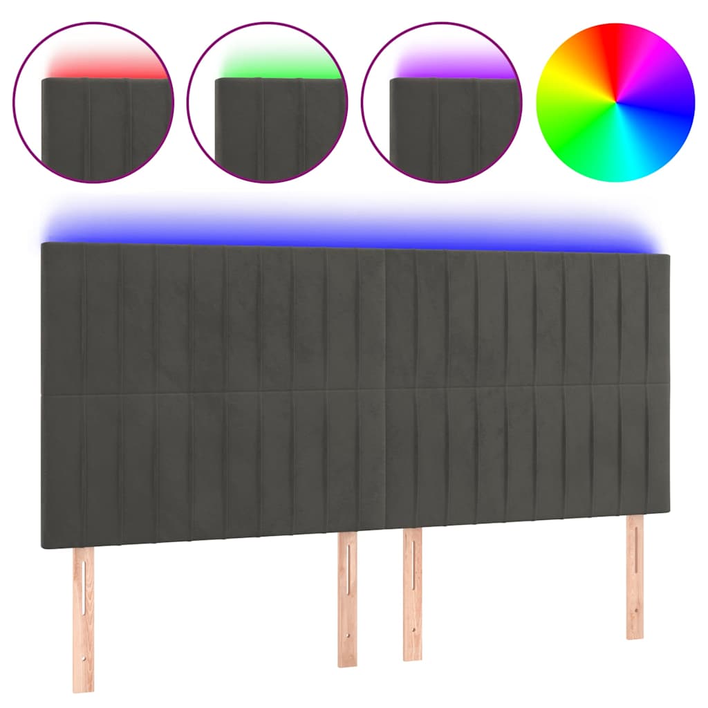 sengegavl med LED-lys 160x5x118/128 cm fløjl mørkegrå
