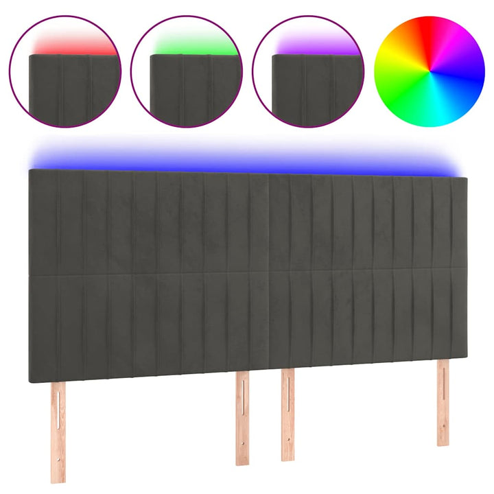 sengegavl med LED-lys 160x5x118/128 cm fløjl mørkegrå