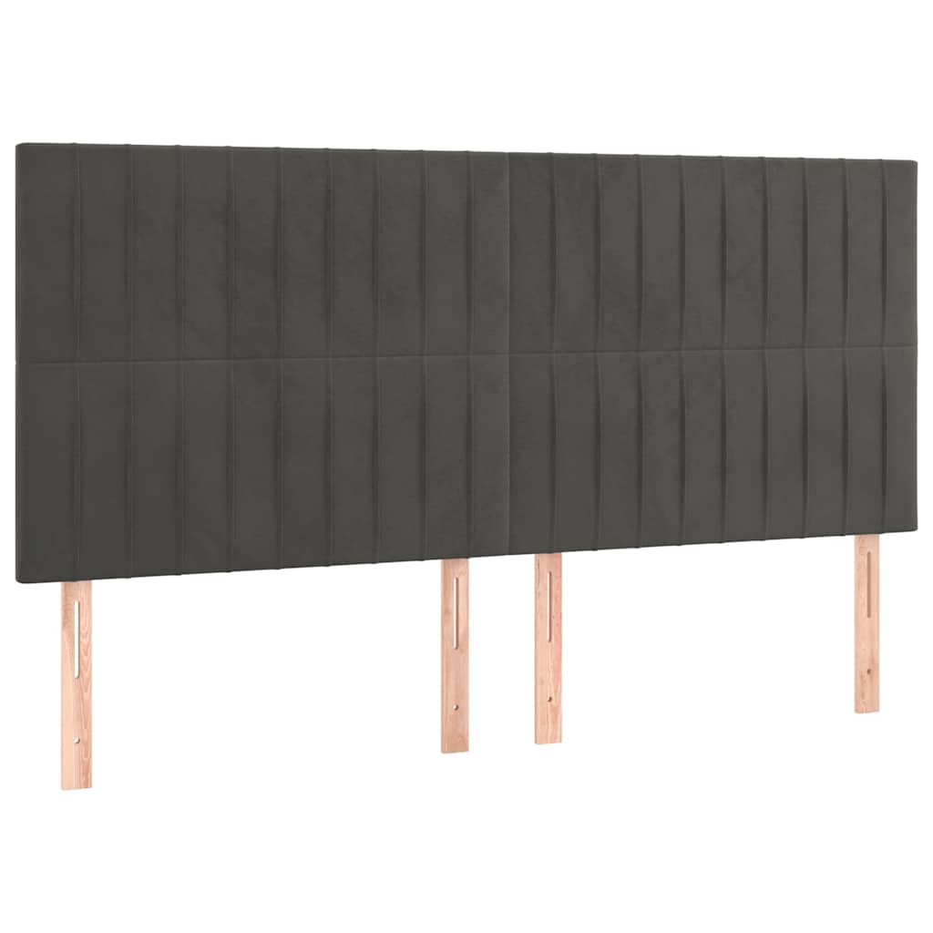 sengegavl med LED-lys 160x5x118/128 cm fløjl mørkegrå