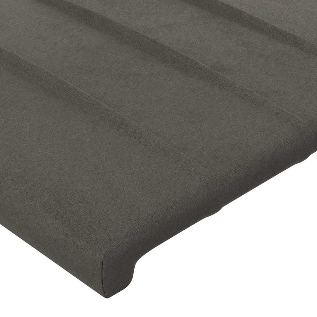 sengegavl med LED-lys 160x5x118/128 cm fløjl mørkegrå
