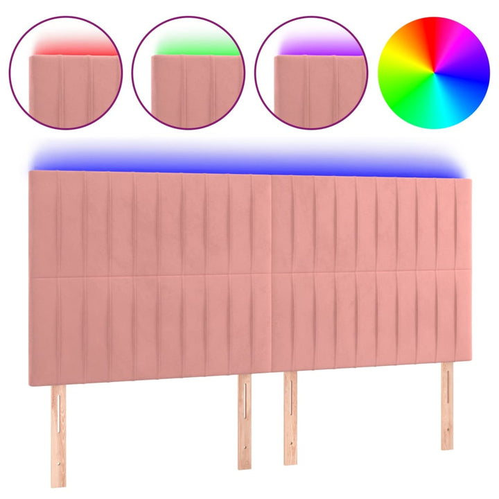 sengegavl med LED-lys 160x5x118/128 cm fløjl lyserød