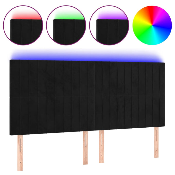 sengegavl med LED-lys 180x5x118/128 cm fløjl sort