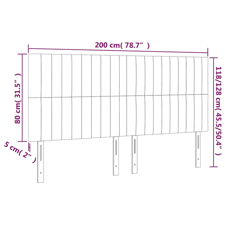 sengegavl med LED-lys 200x5x118/128 cm fløjl mørkegrøn