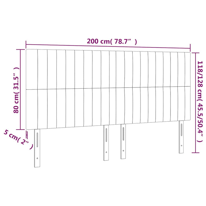 sengegavl med LED-lys 200x5x118/128 cm fløjl mørkeblå
