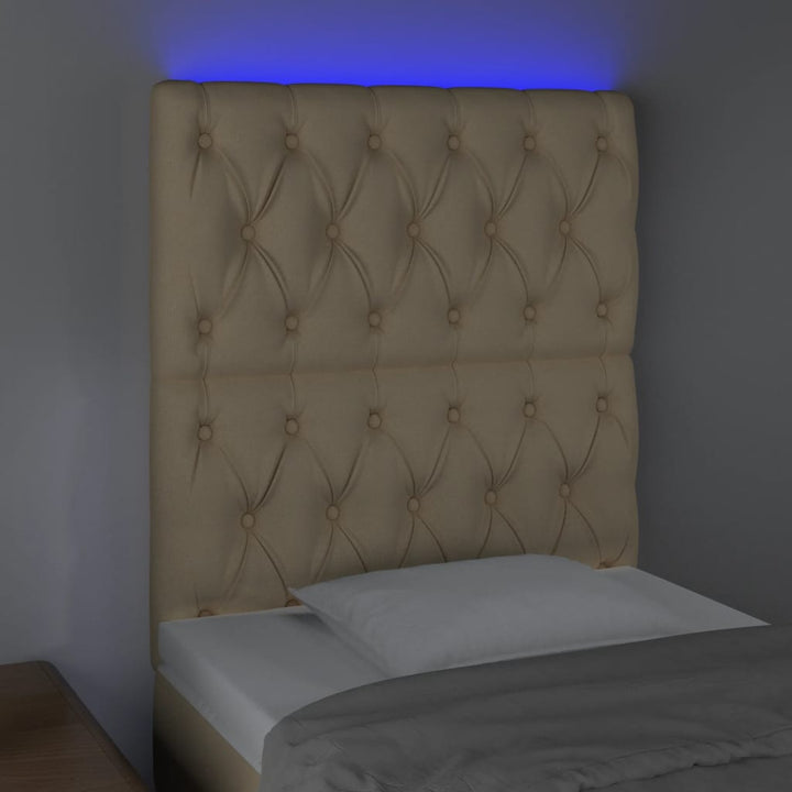 sengegavl med LED-lys 80x7x118/128 cm stof cremefarvet