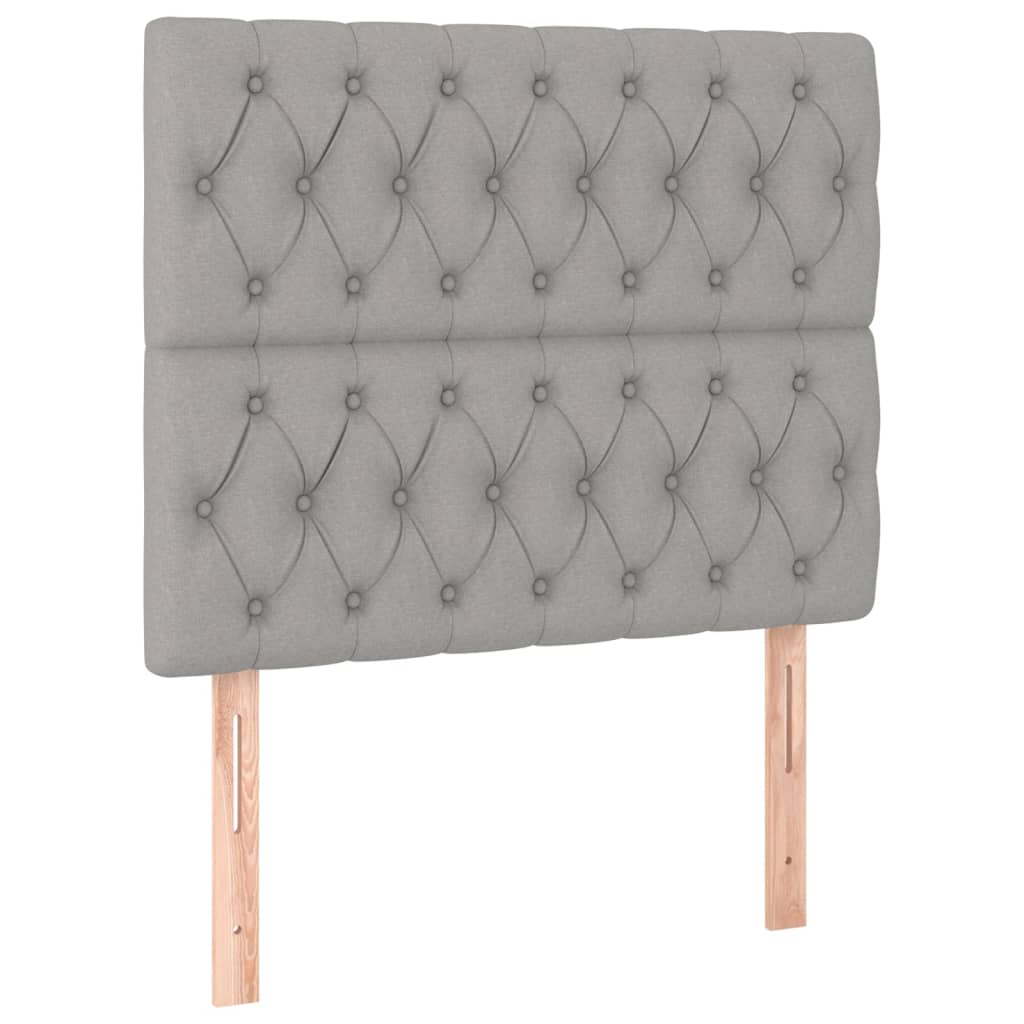 sengegavl med LED-lys 90x7x118/128 cm stof lysegrå