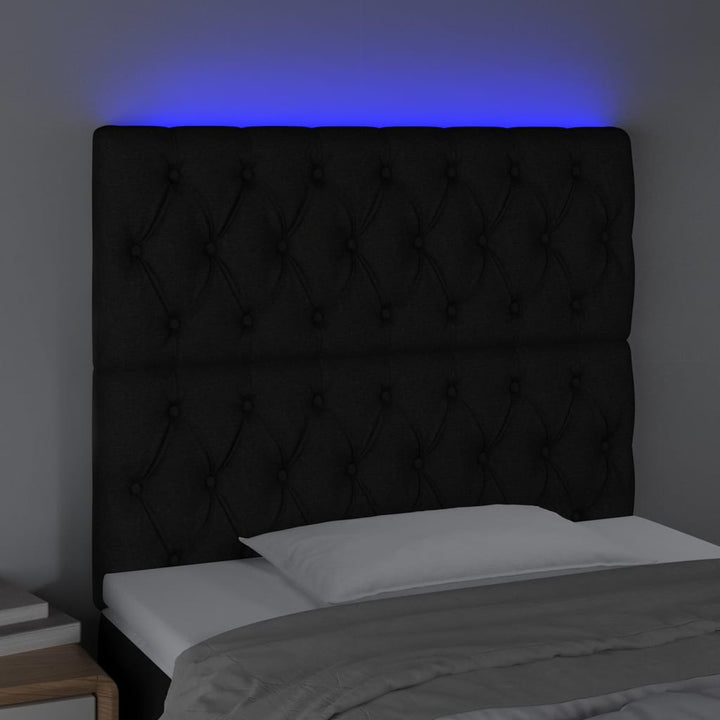 sengegavl med LED-lys 90x7x118/128 cm stof sort