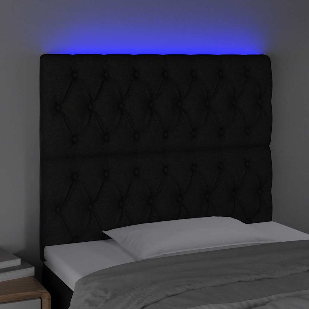 sengegavl med LED-lys 100x7x118/128 cm stof sort