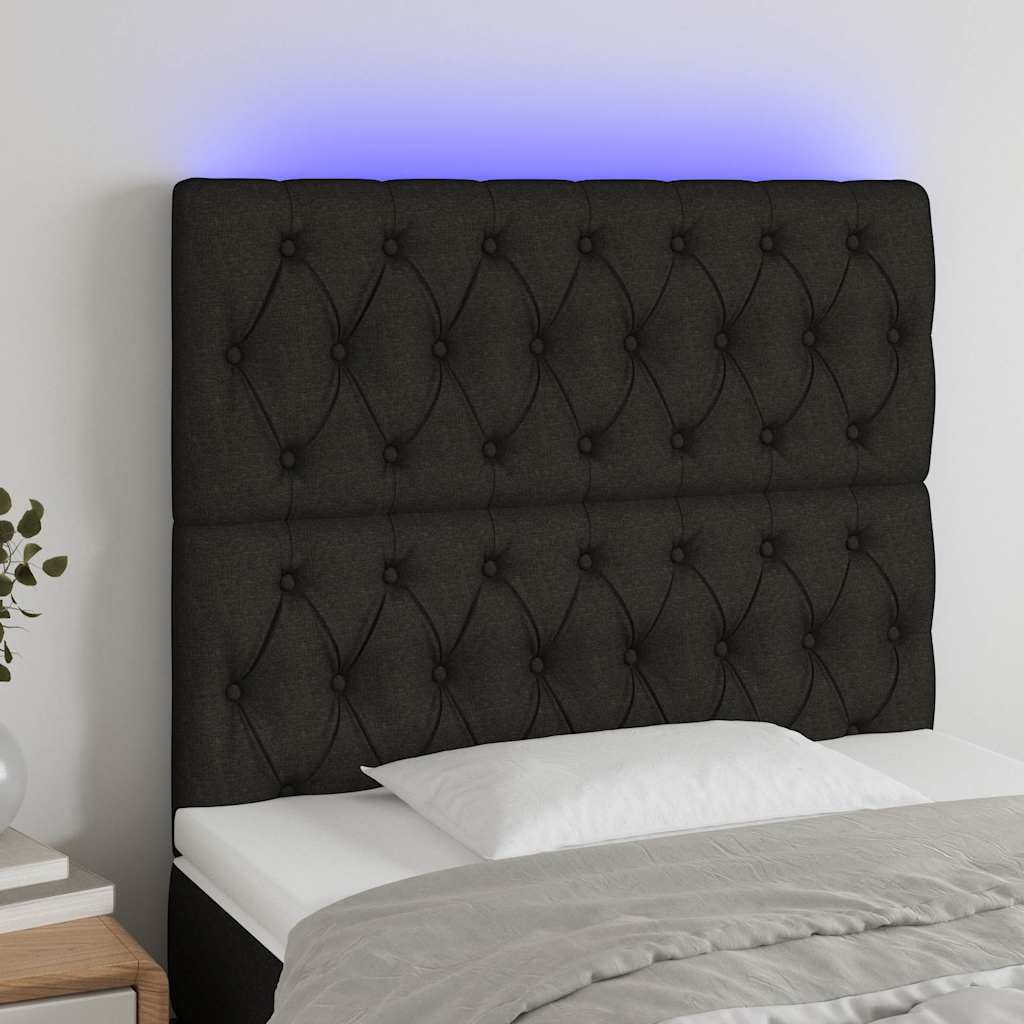 sengegavl med LED-lys 100x7x118/128 cm stof sort