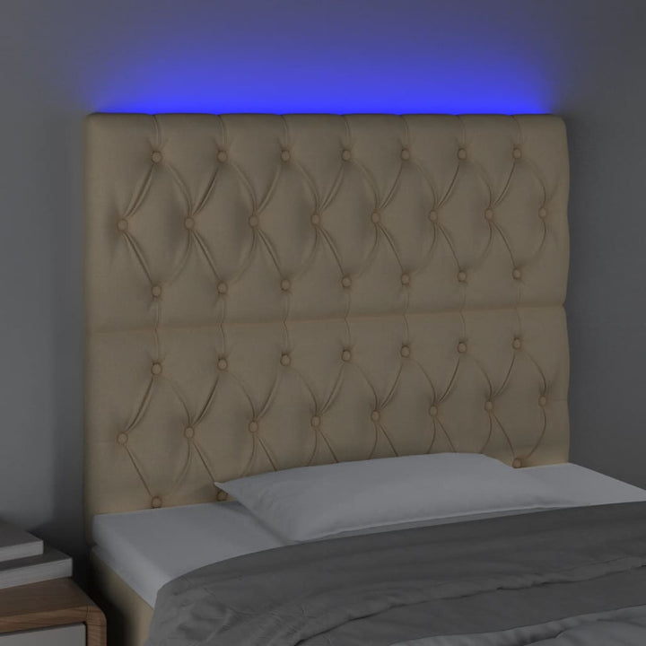 sengegavl med LED-lys 100x7x118/128 cm stof cremefarvet