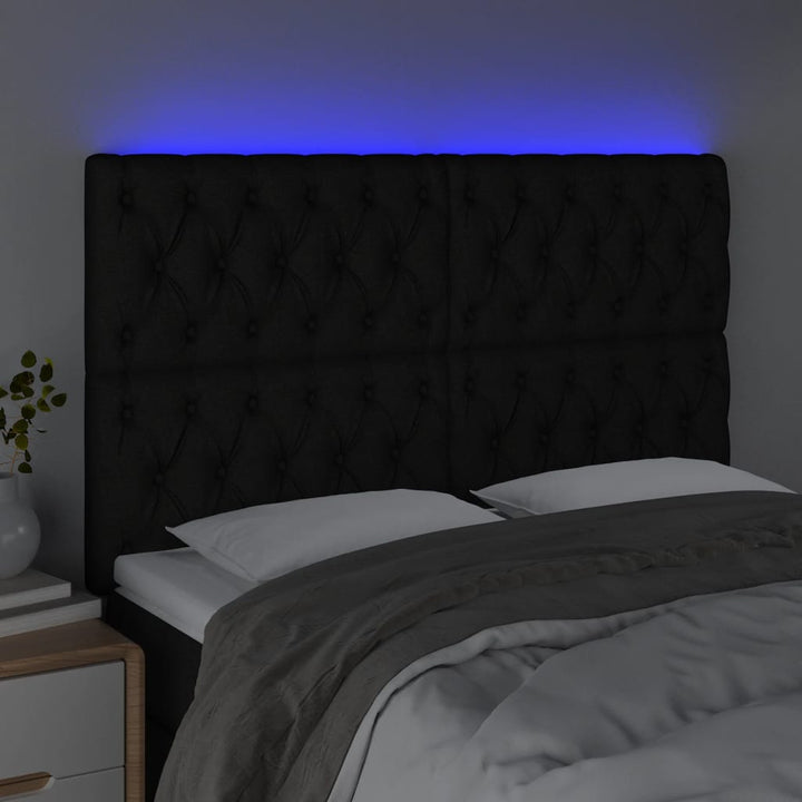 sengegavl med LED-lys 160x7x118/128 cm stof sort