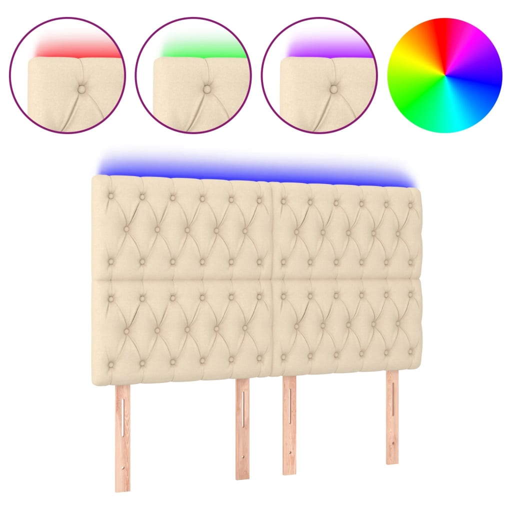 sengegavl med LED-lys 160x7x118/128 cm stof cremefarvet