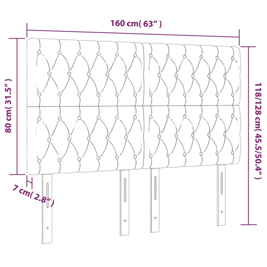 sengegavl med LED-lys 160x7x118/128 cm stof cremefarvet