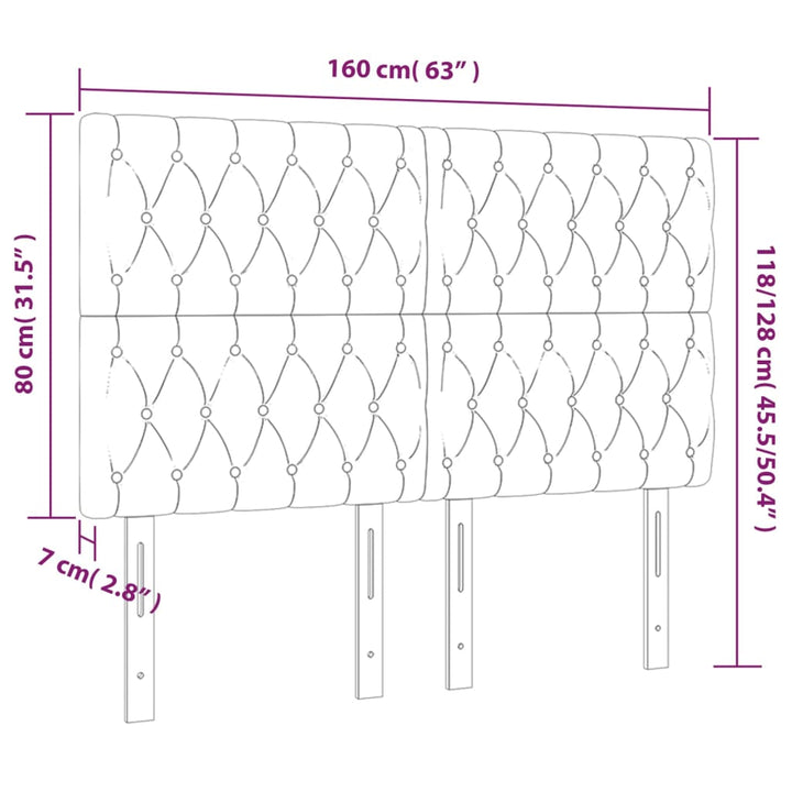 sengegavl med LED-lys 160x7x118/128 cm stof cremefarvet