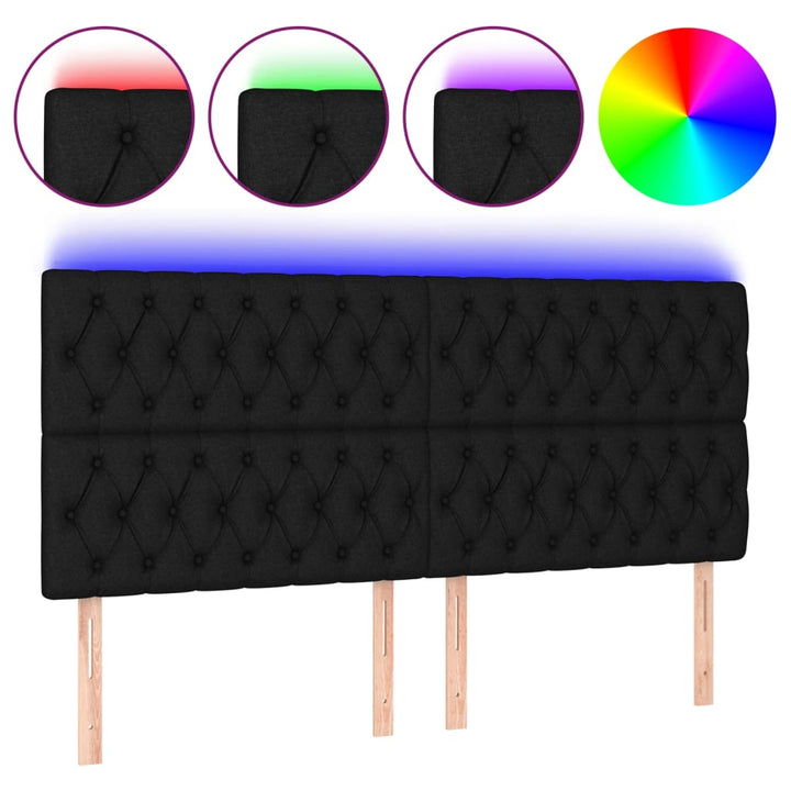 sengegavl med LED-lys 180x7x118/128 cm stof sort