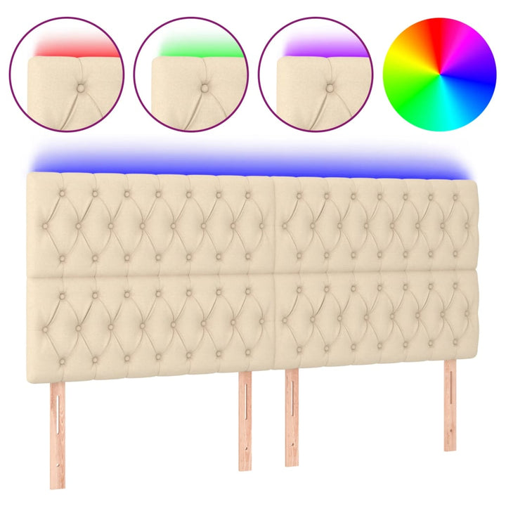 sengegavl med LED-lys 180x7x118/128 cm stof cremefarvet
