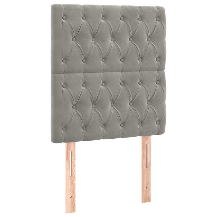 sengegavl med LED-lys 80x7x118/128 cm fløjl lysegrå