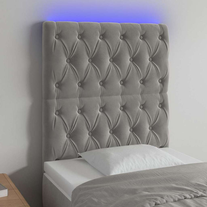 sengegavl med LED-lys 80x7x118/128 cm fløjl lysegrå