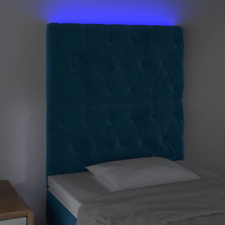 sengegavl med LED-lys 80x7x118/128 cm fløjl mørkeblå