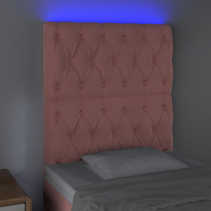 sengegavl med LED-lys 80x7x118/128 cm fløjl lyserød
