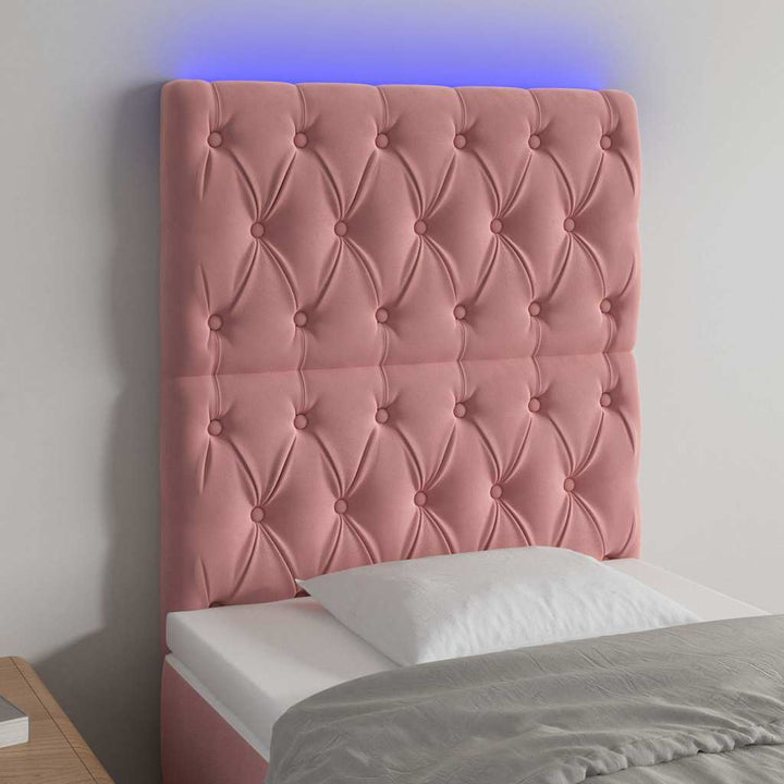 sengegavl med LED-lys 80x7x118/128 cm fløjl lyserød