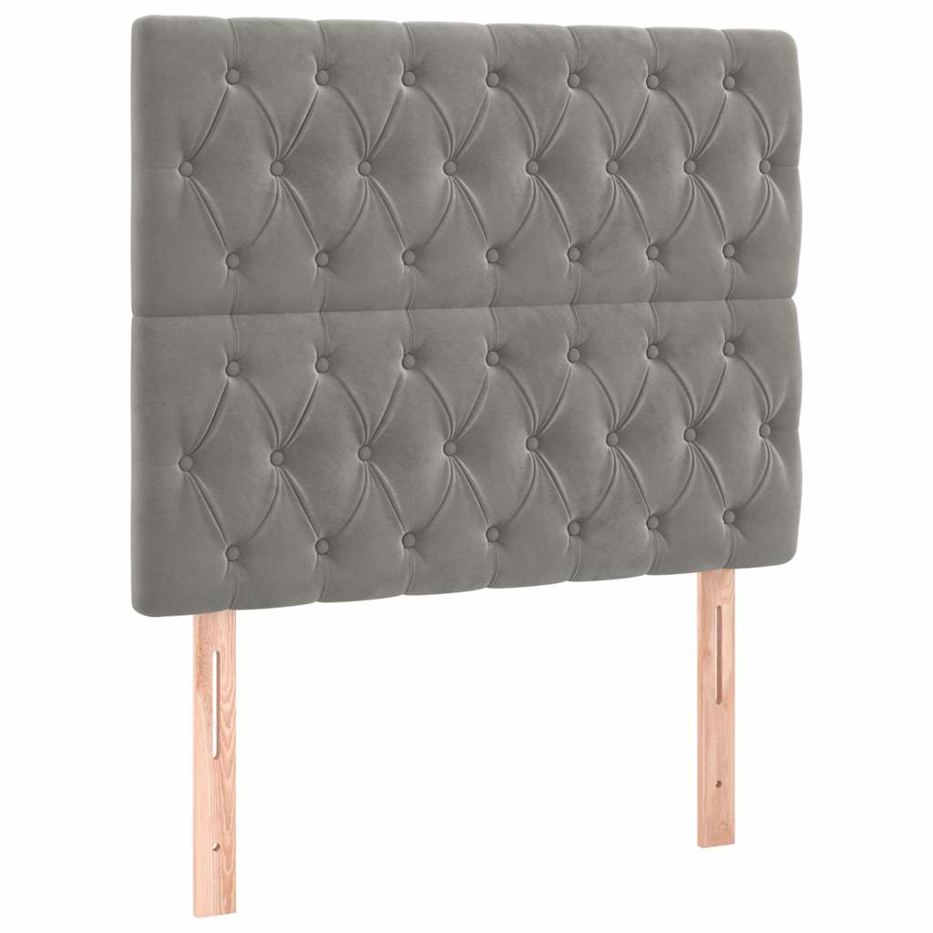 sengegavl med LED-lys 90x7x118/128 cm fløjl lysegrå